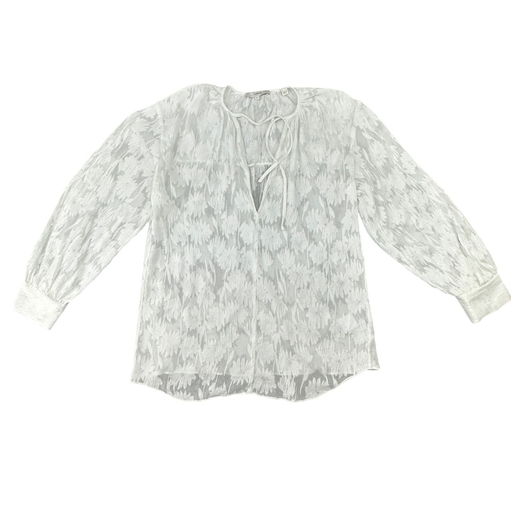 Vince White Floral Lace Tie Neck Blouse Shirt Top‎ Women's XS